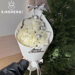 圣诞树玫瑰花花店鲜花束礼物包装 芯苼 diy精致配件 圣诞节新品