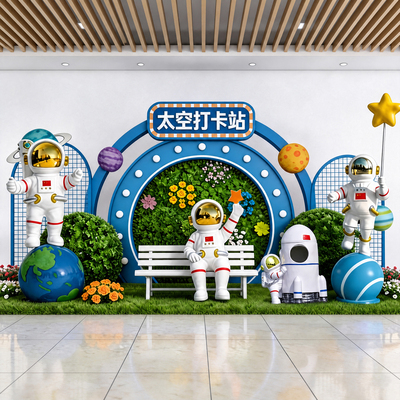 太空主题宇航员火箭商场装饰摆件