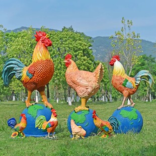 户外园林景观仿真发光大公鸡母鸡雕塑摆件庭院农庄饭店生肖鸡模型