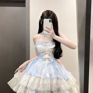 爱神之约lolita桔梗house洛丽塔公主风特纯欲风挂脖吊带连衣裙女