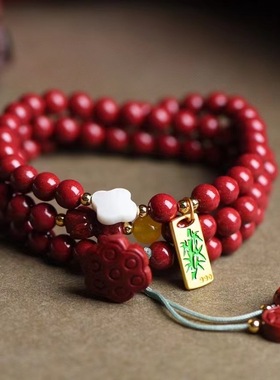 萱宇博朱砂紫金砂生肖本命佛手串女款108颗佛珠多圈手链高档饰品