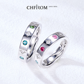 天然彩色碧玺戒指伴镶培育钻石S925纯银简约时尚 中性设计男女对戒