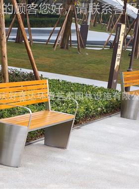 外不锈钢长条闲椅商场业街户广休座椅小区售楼部山樟木靠HK181017