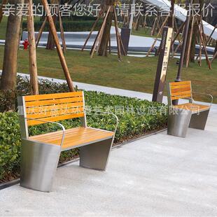 外不锈钢长条闲椅商场业街户广休座椅小区售楼部山樟木靠HK181017