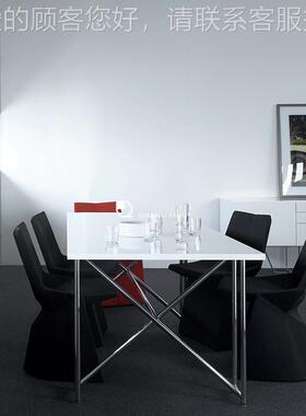 北欧实包斯木不锈钢玻璃桌大台面工作台丹豪麦会餐议HZ125桌长方