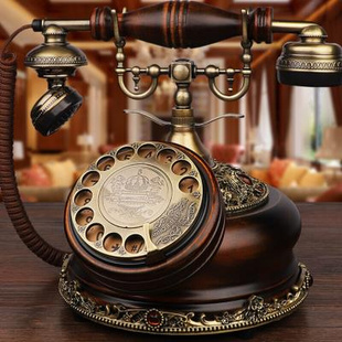 老式 复古有绳家用办公座机复古创意来电显示 实木仿古电话机欧式