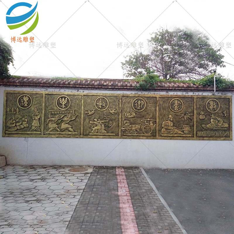 户外大型雕塑八骏图校园景区背景墙玻璃钢仿黄紫铜壁画浮雕