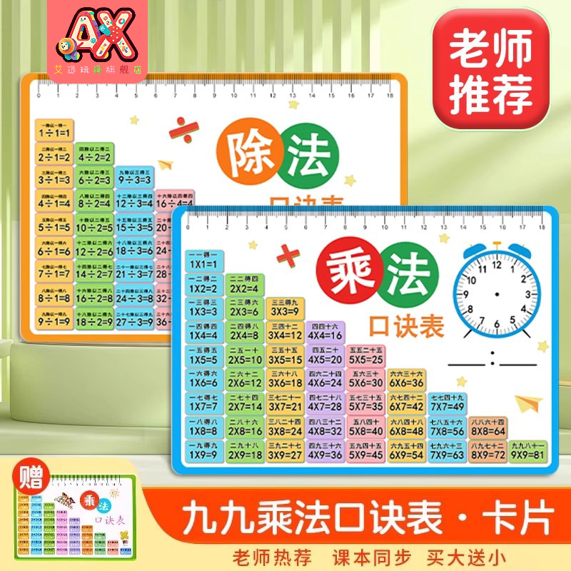 小学生学习卡片九九乘法口诀表背诵神器数学必背公式英语单词早教