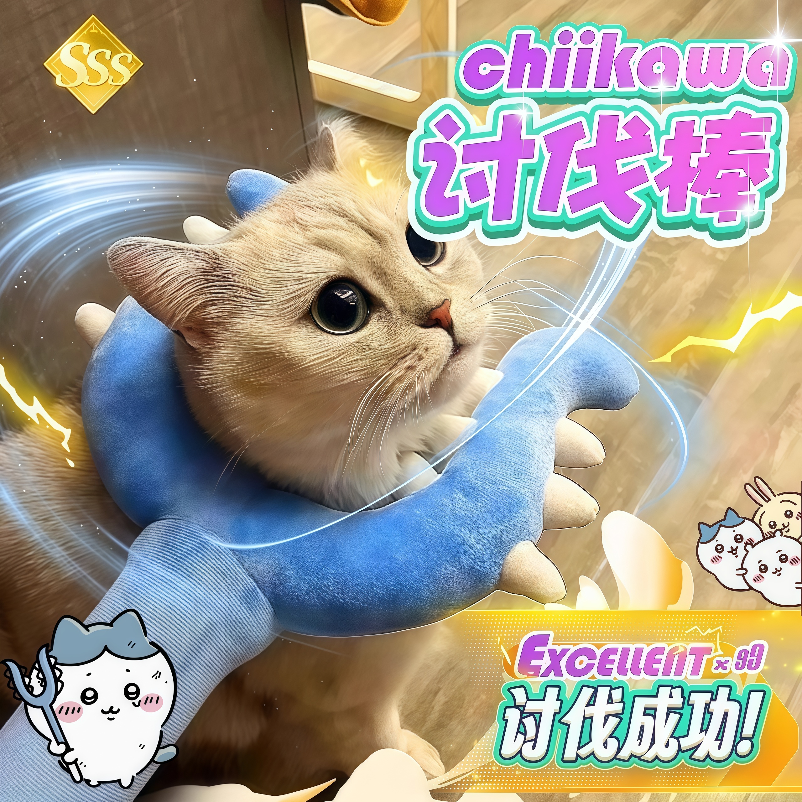 猫叉讨伐棒chiikawa吉伊乌萨奇宠物抓猫玩具创意搞怪小玩意70cm