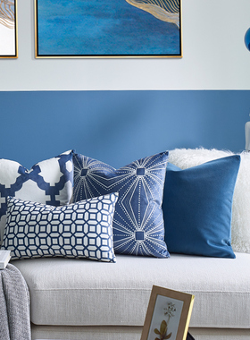 蓝色抱枕沙发客厅靠枕长条抱枕套定制汽车护腰床上靠背垫床头靠垫
