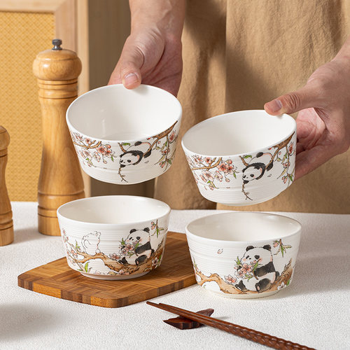 新款桃花源熊猫夏日限定款陶瓷米饭碗甜品碗面包碗可爱陶瓷吃饭碗