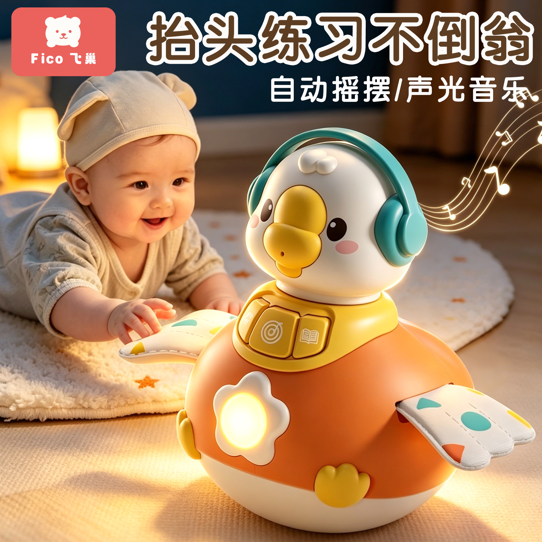 不倒翁电动声光摇摆鸭婴儿0-1岁复读鹅6个月抬头练习玩具早教益智图片