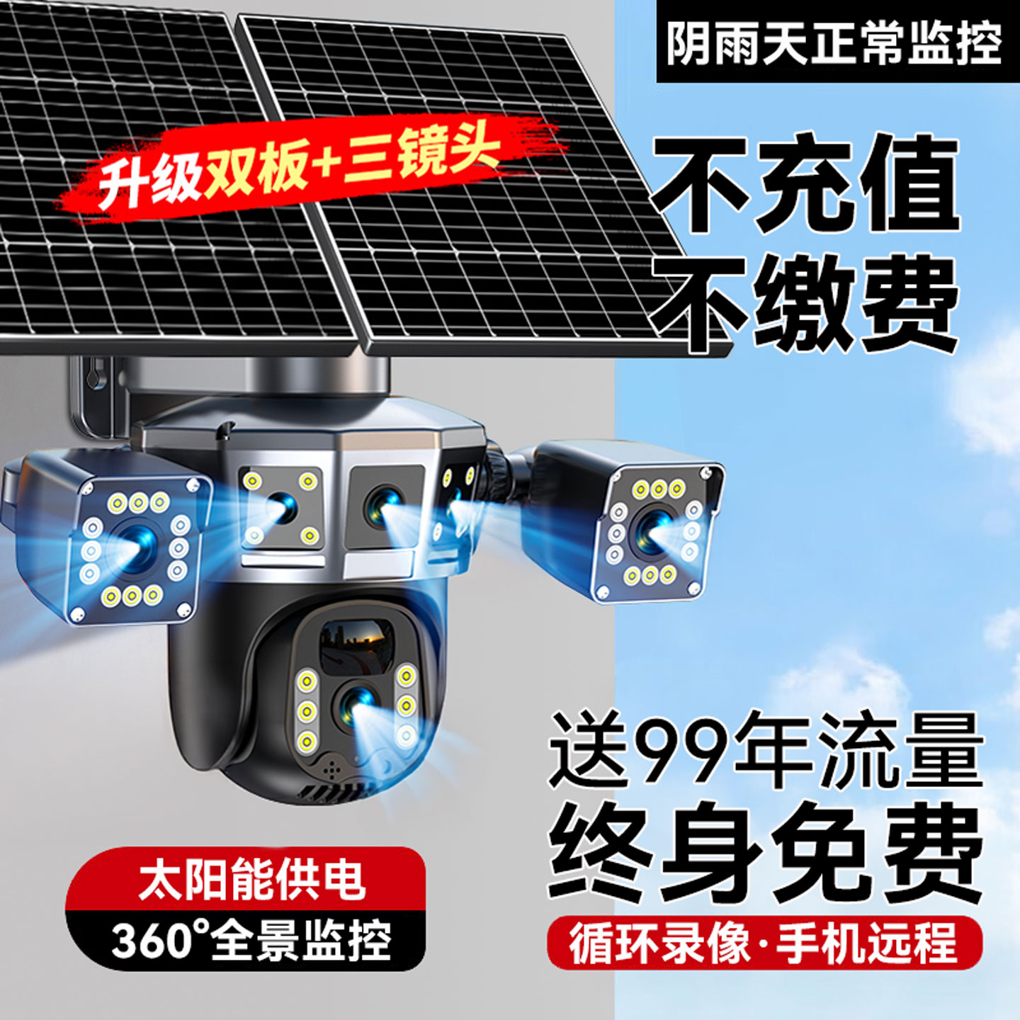 家用监控摄像头全景三画面