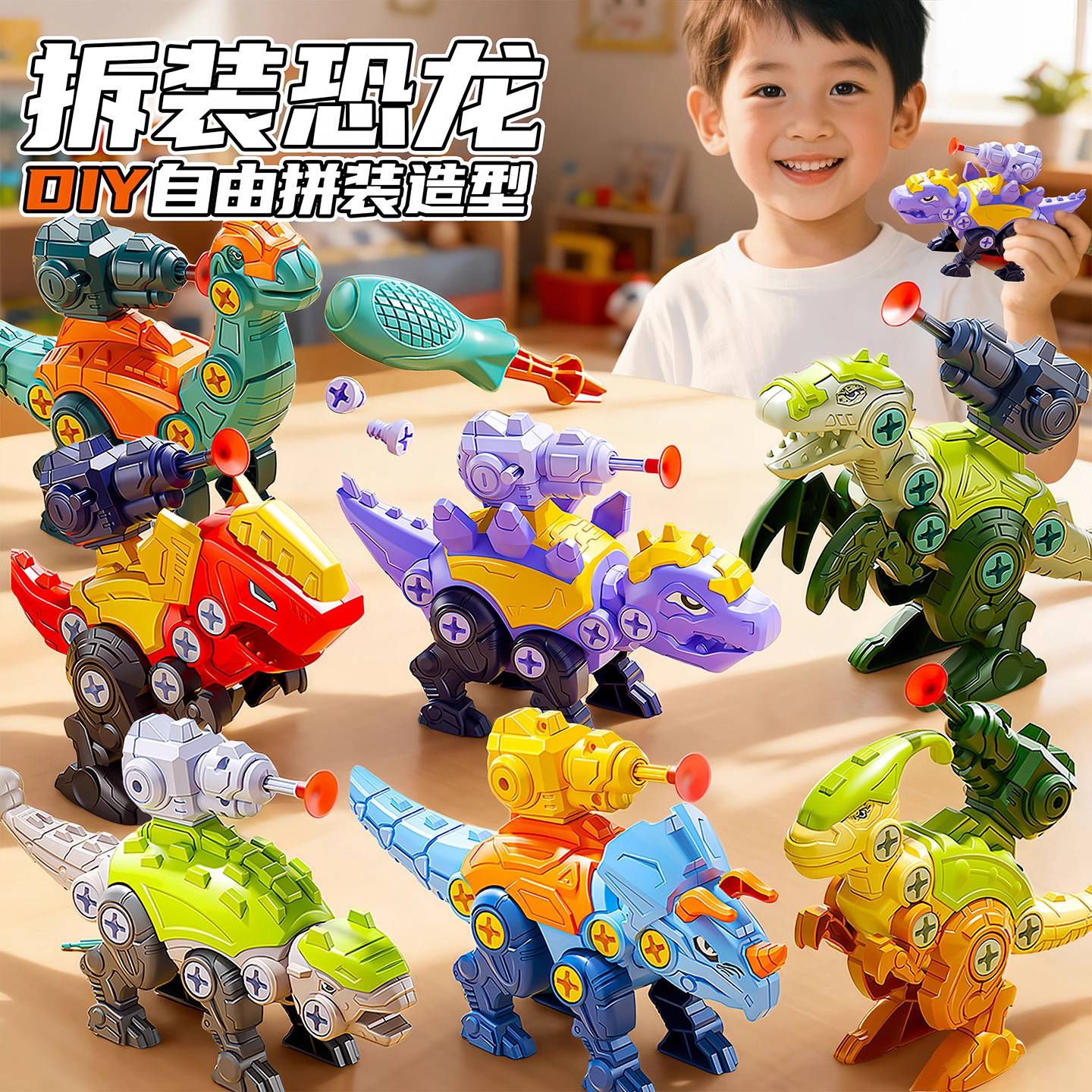 抖音超火儿童玩具拆装恐龙战队