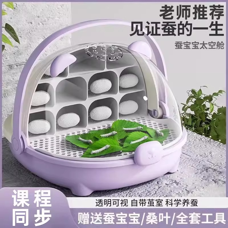 蚕宝宝学生养蚕套装蚕卵彩蚕专用饲养盒三年级养蚕全套工具鲜桑叶