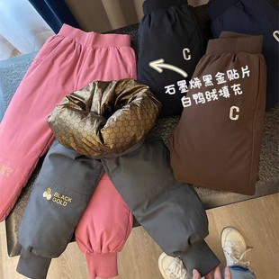 东北零下40度儿童黑金羽绒裤男童冬保暖裤女童哈尔滨漠河防寒长裤