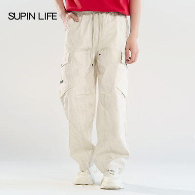 素拼男装2025春装新款白色牛仔裤宽松直筒阔腿长裤潮牌工装风裤子