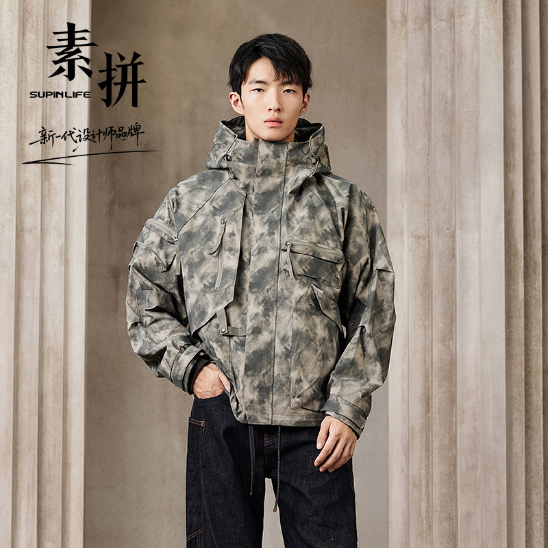 素拼男装秋装潮牌工装连帽外套男士休闲宽松帅气学生夹克