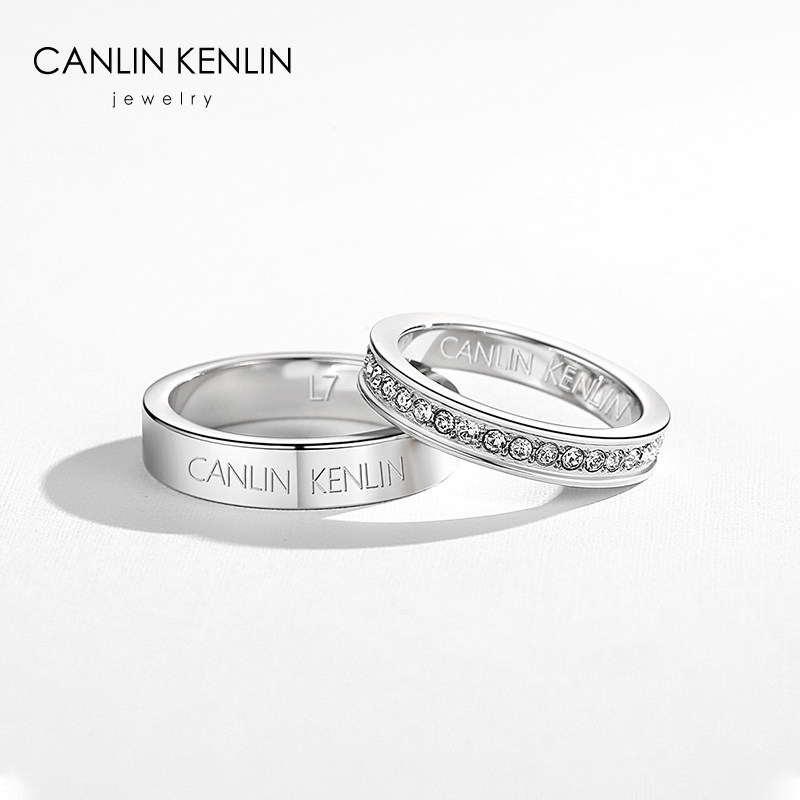 Tck戒指情侣对戒男女一对小ck满天星小众设计简约素圈2021年新款