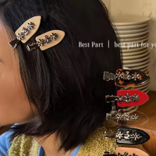 韩版 金属小花边夹无痕醋酸鸭嘴夹刘海夹子可爱发饰发夹对夹头饰～