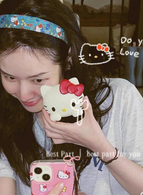 夏日清新复古KT猫碎花发箍甜美少女百搭头饰外出高颅顶束发高级感