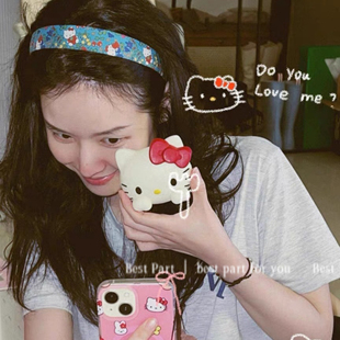 夏日清新复古KT猫碎花发箍甜美少女百搭头饰外出高颅顶束发高级感