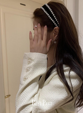 法式小香风黑色链条毛呢宽边发箍高颅顶压发洗脸头箍气质发卡头饰