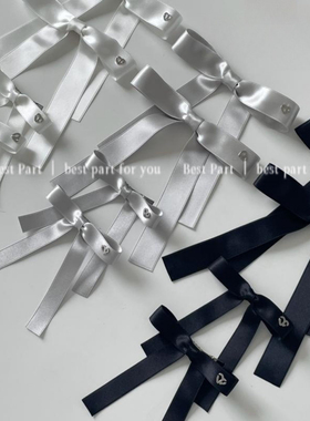 日系织带黑白灰蝴蝶结大小号鸭嘴夹芭蕾少女风飘带编发头饰发饰