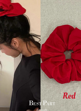 bestpart新款纯棉高质感大号红色发圈发绳丸子头低马尾纯色发饰女