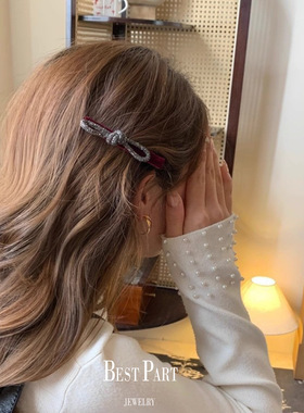 精美质感满钻蝴蝶结丝绒布艺发夹鸭嘴夹侧边夹发饰新款刘海夹头饰