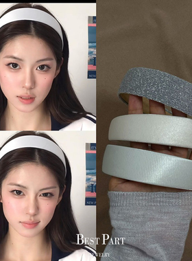 美式复古细闪缎面布艺发箍手工学院风少女宽版简约百搭洋气头箍