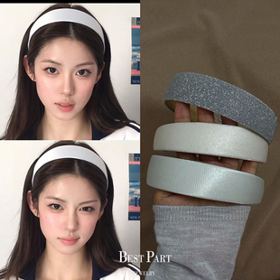 美式复古细闪缎面布艺发箍手工学院风少女宽版简约百搭洋气头箍