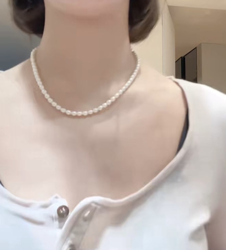 博主同款天然淡水珍珠项链强光女夏锁骨链高级感百搭串珠首饰～