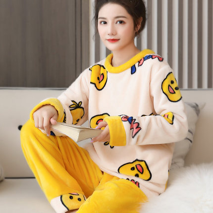 珊瑚绒睡衣冬季女款加厚加绒秋冬款法兰绒女士家居服2024新款套装