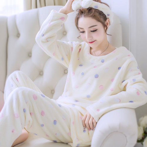 珊瑚绒秋季韩版加厚保暖套头睡衣