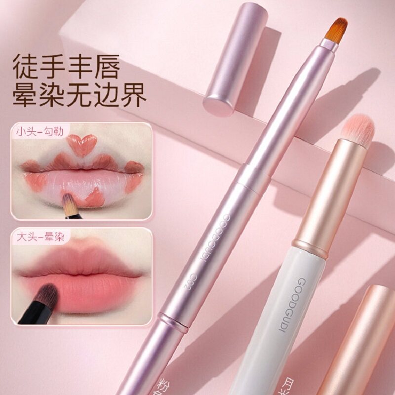 双头唇刷口红可携式伸缩唇线笔女涂嘴唇化妆带盖子矽胶唇刷化妆师