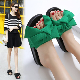 35-44码 大码女鞋43甜美蝴蝶结拖鞋女42舒适防滑软底一字凉拖凉鞋