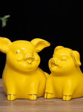 陶瓷猪摆件可爱小猪车载摆设