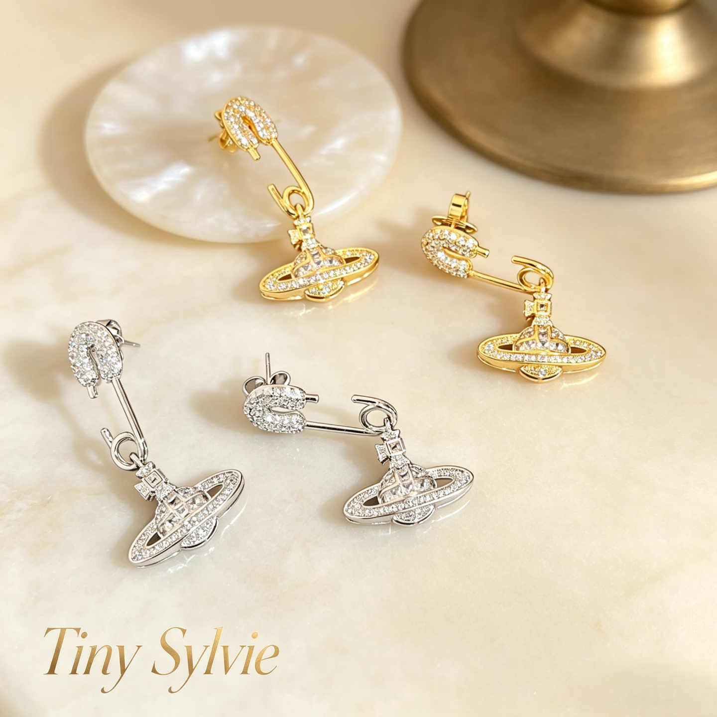 Tiny Sylvie满钻土星别针锆石满钻耳钉 高级感925银针耳饰女摆件