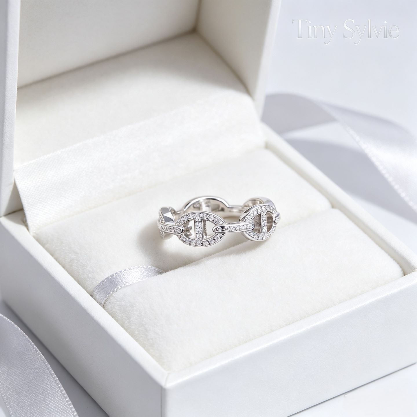 Tiny Sylvie猪鼻子满钻戒指925纯银18K玫瑰金镂空轻奢指环高级感