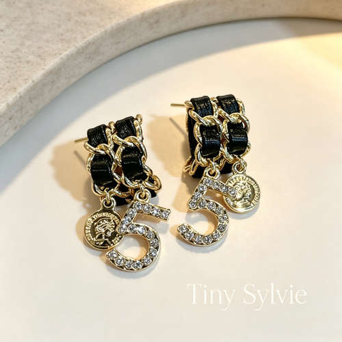 Tiny Sylvie巴黎【设计师】小香风镶钻数字5耳钉轻奢气质耳环耳饰