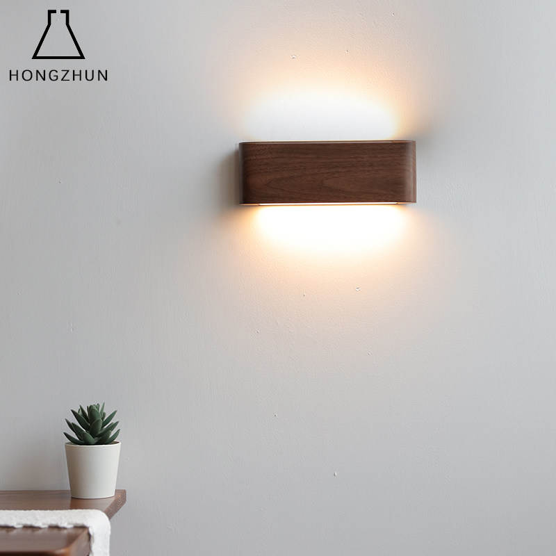 北美黑胡桃木壁灯实木床头灯个性创意设计师过道楼梯日式民宿灯具