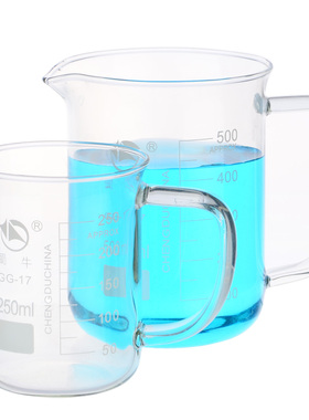 蜀牛玻璃带柄烧杯400mL 500mL 2000mLGG-17把手烧杯 实验室高硼硅刻度具嘴量杯 大把手高透明