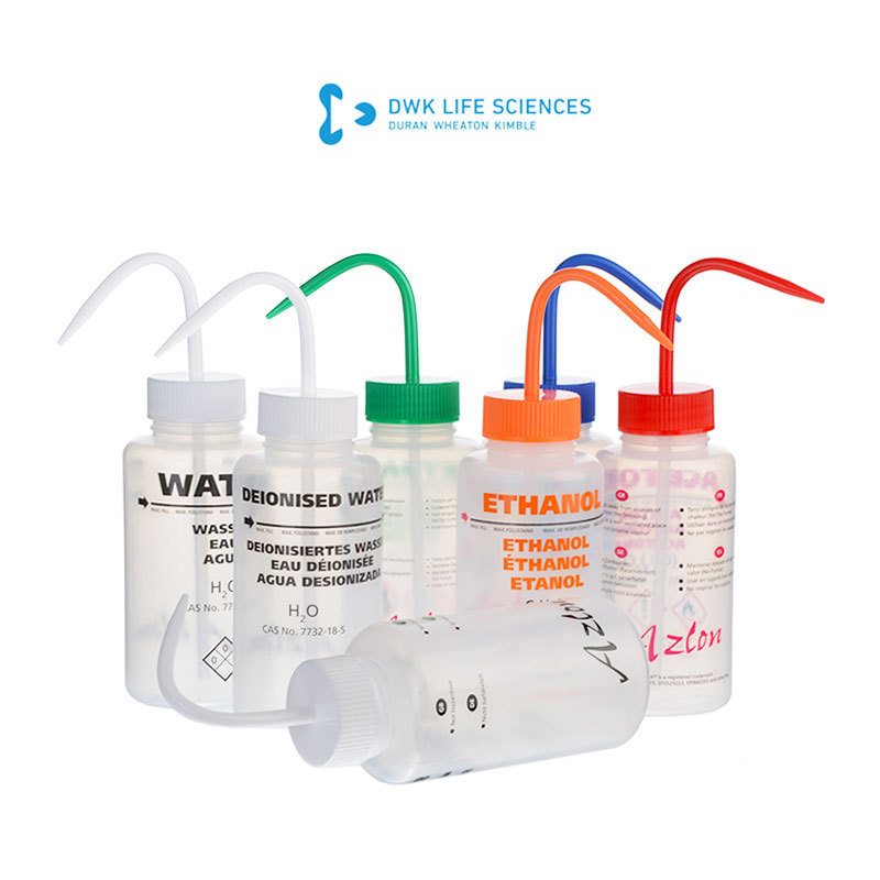 彩盖标签清洗瓶LDPE宽口彩色标识洗瓶脉冲式冲洗实验塑料洗瓶肖特