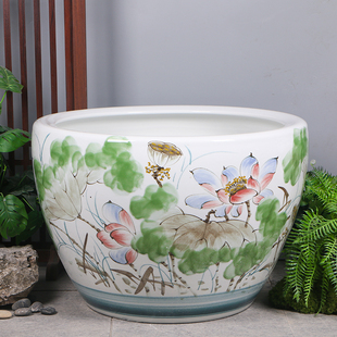 景德镇中式手绘陶瓷金鱼缸睡莲盆荷花乌龟缸客厅户外大水缸庭院盆
