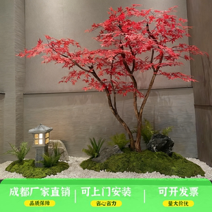 饰假树橱窗绿植造景 室内楼梯口下景观装 仿真红枫树日式 简约风格