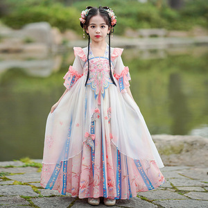 女童汉服2024夏秋薄款超仙新款中国古风襦裙儿童唐装古装连衣裙子