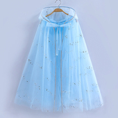 女儿童艾爱莎公主披风新款 宝宝冰雪洋气生日圣旦节表演网纱长斗篷