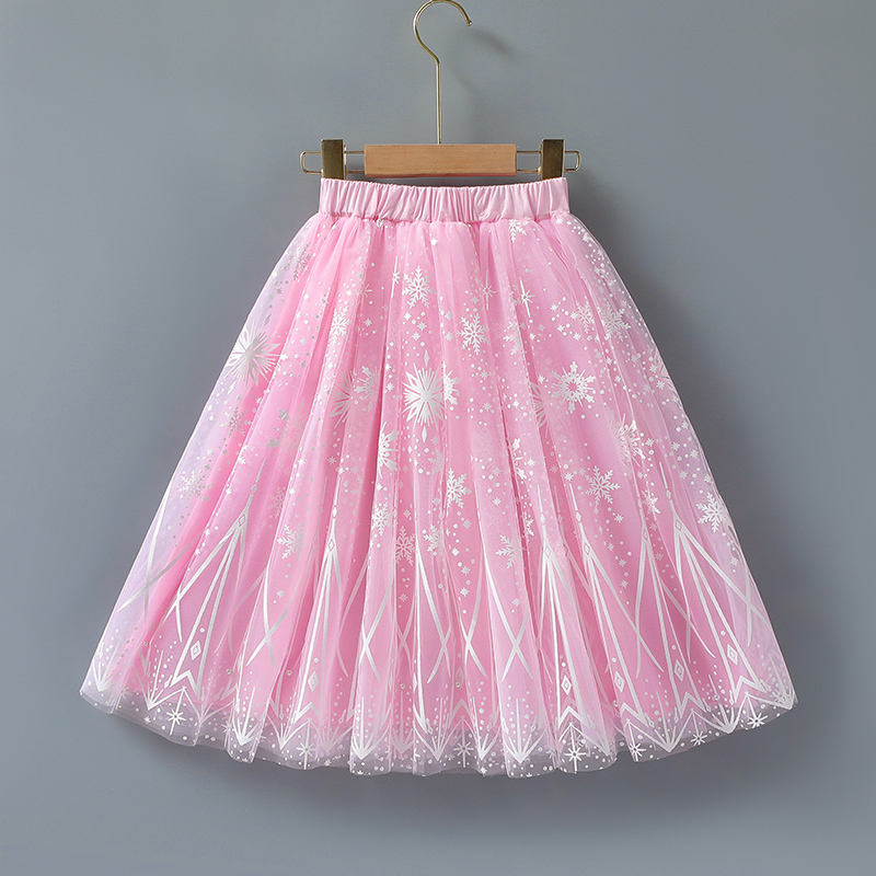 女童爱莎网纱半身裙秋中长新款