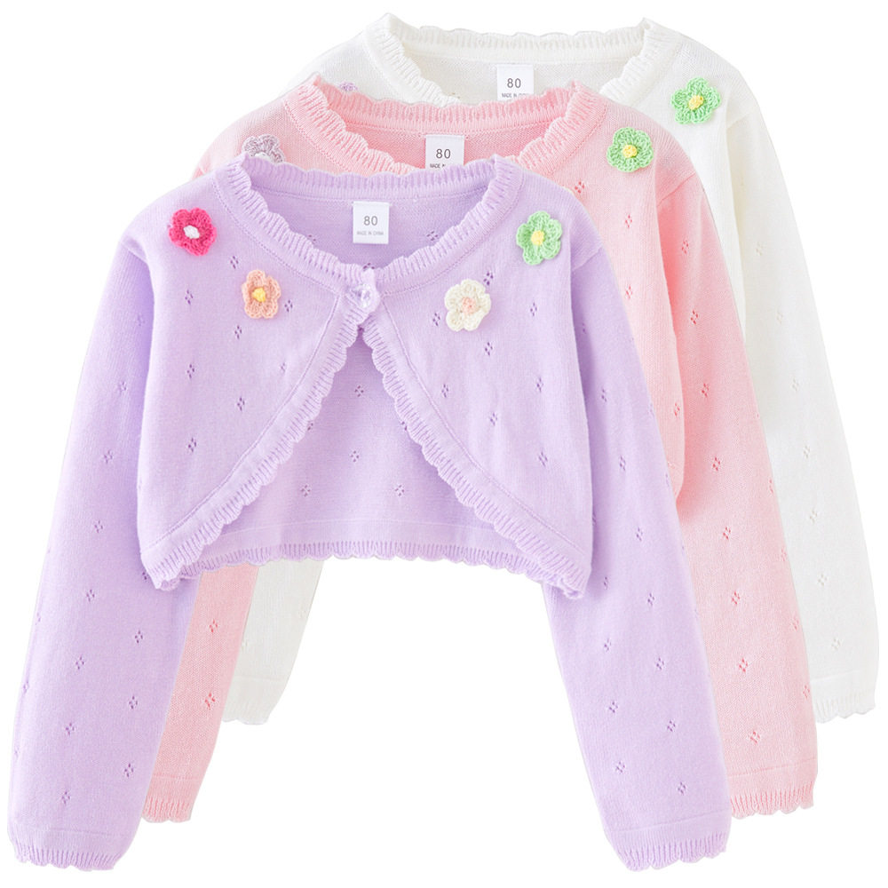 女童花朵针织开衫外套2026夏季薄新款中小童小披肩搭配裙子空调衫